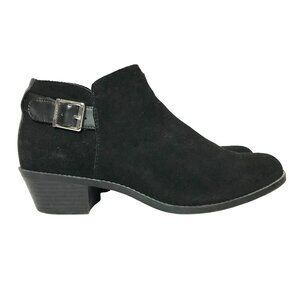 Vionic Serena Black Suede Ankle Booties Womens 8/39 Buckle Detail Side Zip